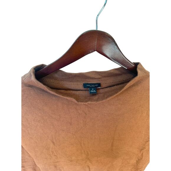 ANN TAYLOR Short Sleeve Sweater Roll Neck Knit Top Burnt Sienna Brown Sz Medium - Picture 3 of 9